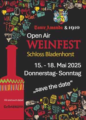Foto vom Flyer Weinfest 2025 auf Schloss Bladenhorst
